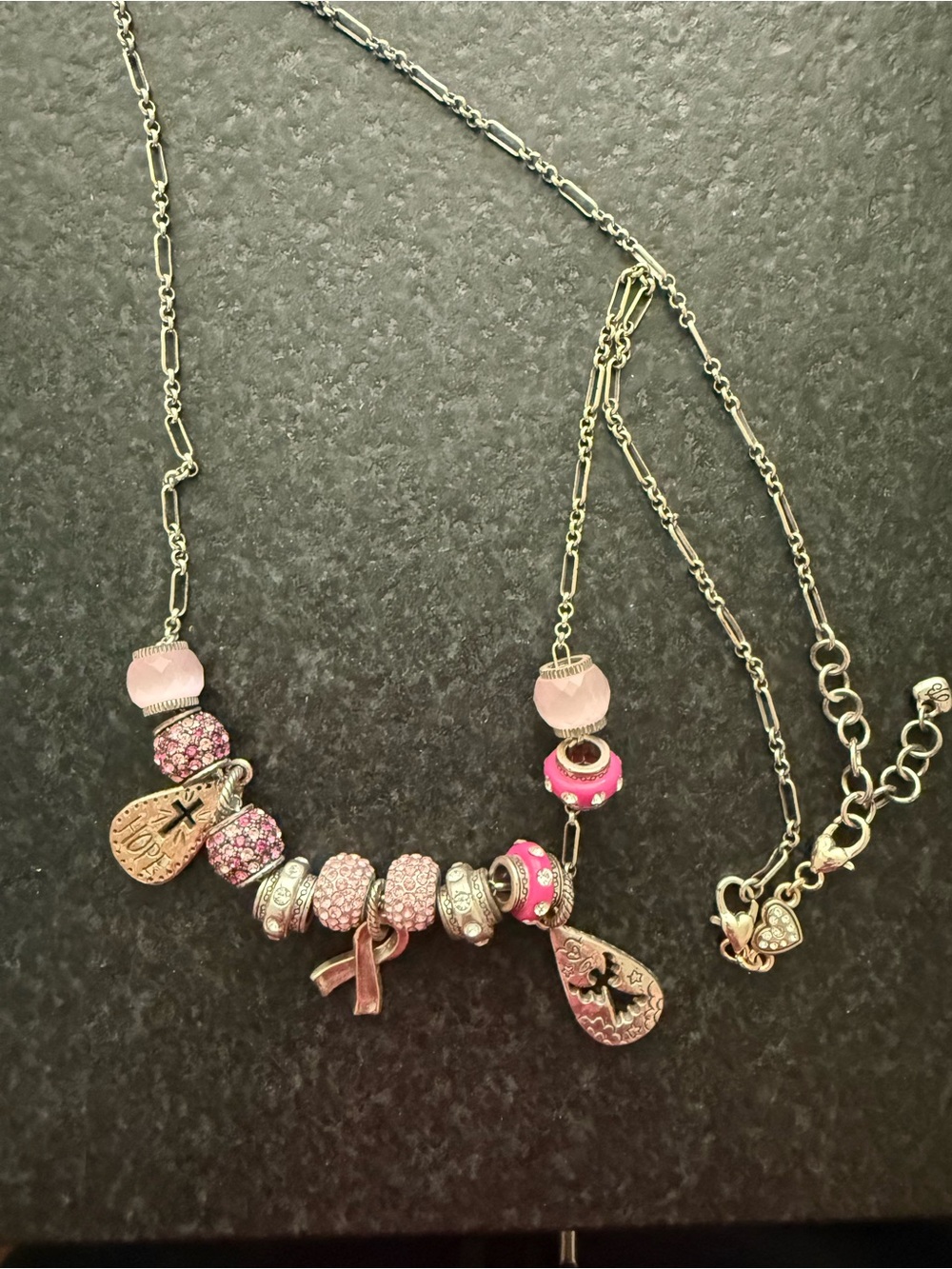 Brighton Pink Ribbon Silver Charm Necklace